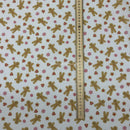 Gingerbread Men & Hearts Christmas Polycotton Xmas Fabric 45", White