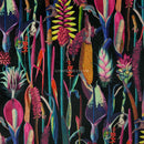Botanical Digital Print Plush Velvet Curtain Fabric, Black