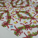 Christmas Wreaths & Bells Tablecloth PVC Fabric Xmas, White
