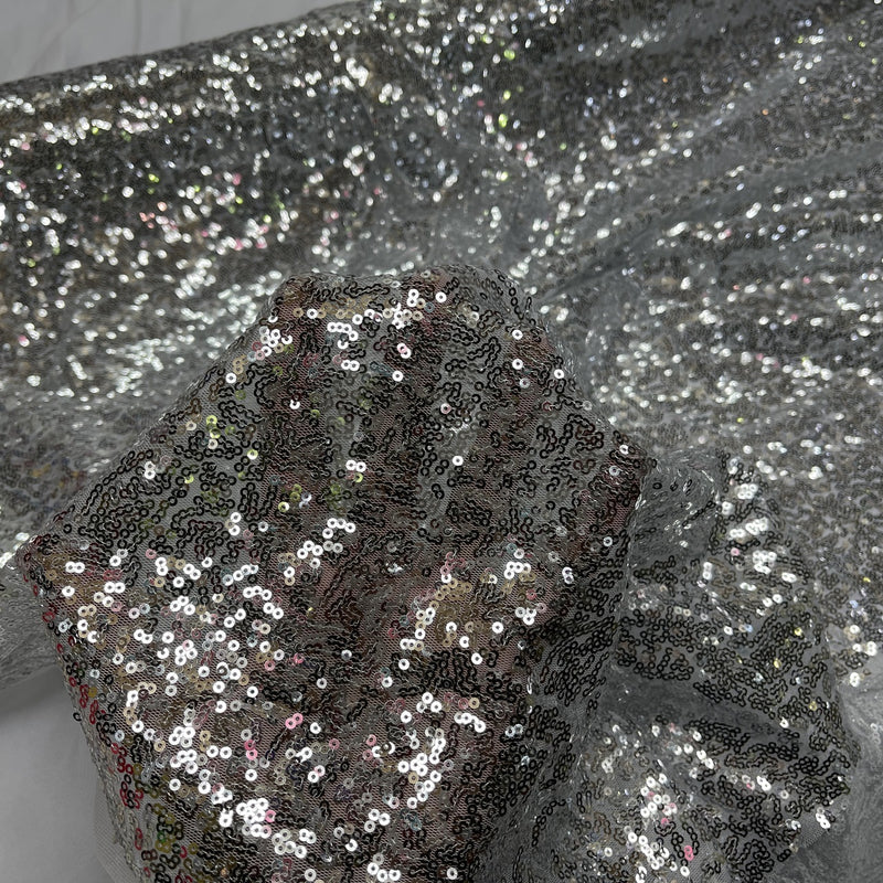 All Over Bling Sequins On Net Fabric, Silver