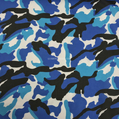 Camouflage Army Polycotton Dress Fabric, Blue - Bull Ring Fabrics