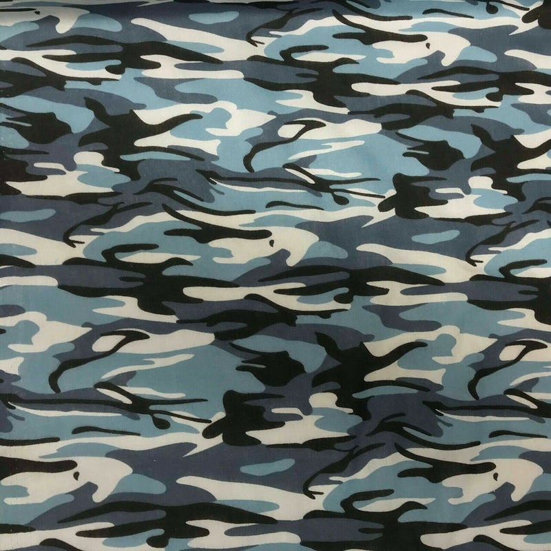 Camouflage Army Polycotton Dress Fabric, Sky - Bull Ring Fabrics