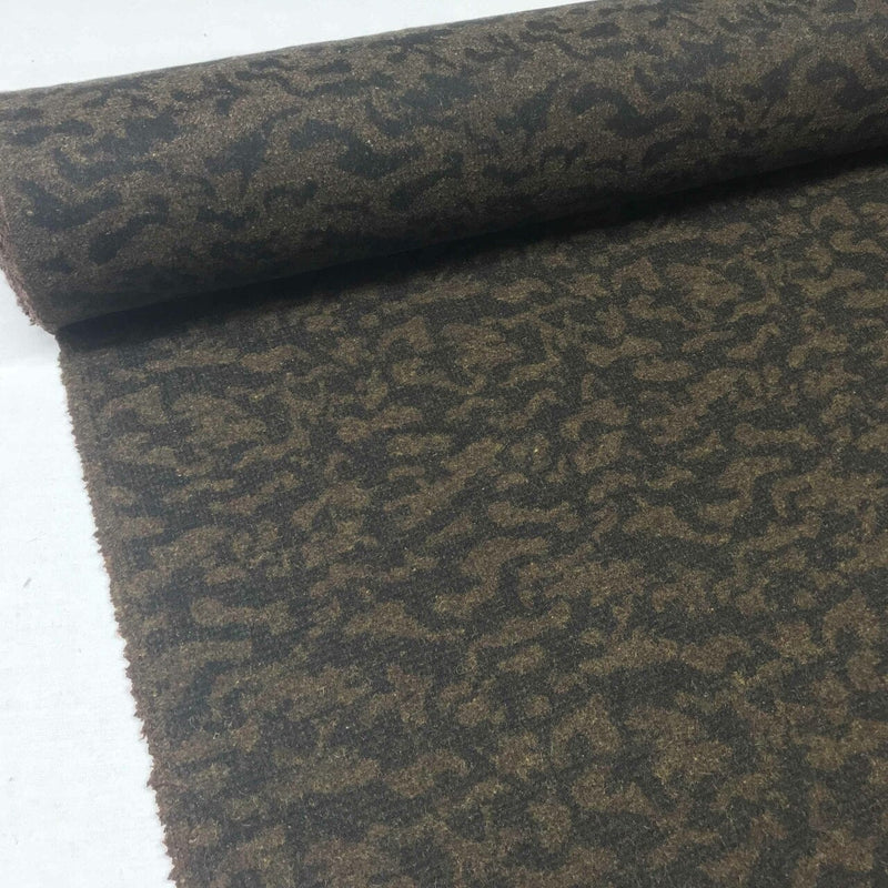 Camouflage Print Wool Blend Fabric, Brown - Bull Ring Fabrics