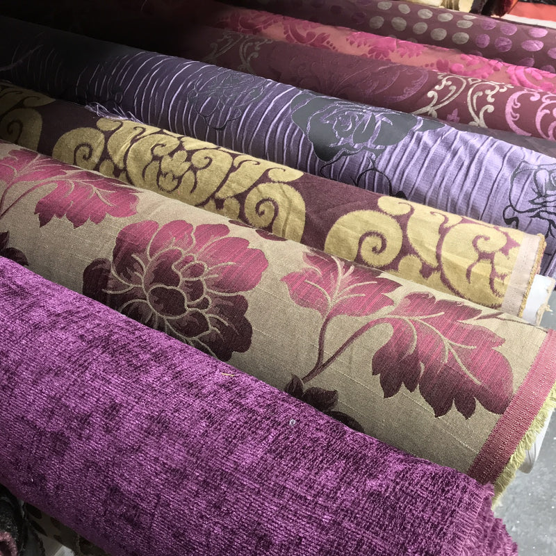 Cerise Pink Flower Upholstery Curtain Brocade Fabric 140cm, Brown