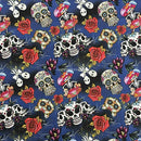 Tissu artisanal en coton numérique Day Of The Dead, bleu