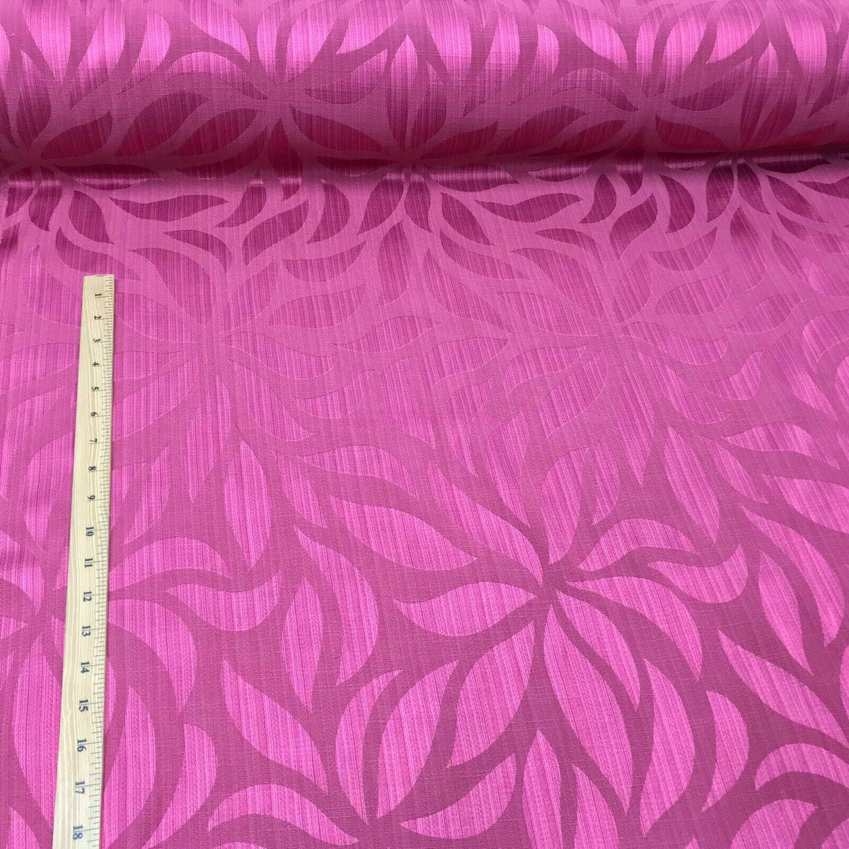 Cerise Leaves Floral Curtain Brocade Fabric 140cm - Bull Ring Fabrics