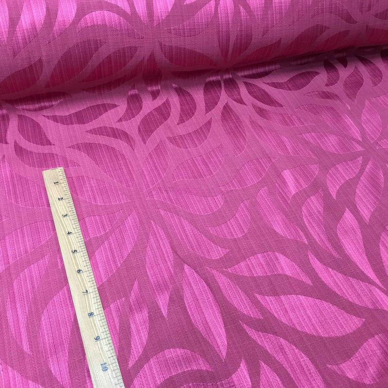Cerise Leaves Floral Curtain Brocade Fabric 140cm - Bull Ring Fabrics