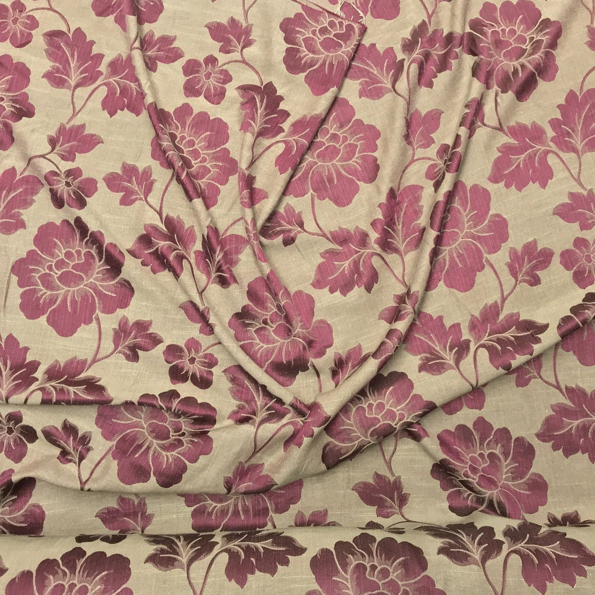 Cerise Pink Flower Upholstery Curtain Brocade Fabric 140cm, Brown - Bull Ring Fabrics