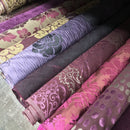 Cerise Pink Flower Upholstery Curtain Brocade Fabric 140cm, Brown - Bull Ring Fabrics