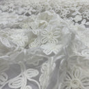 Chantilly Floral Rope Pattern Lace Net Frill Dress Fabric, Cream - Bull Ring Fabrics