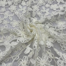 Chantilly Floral Rope Pattern Lace Net Frill Dress Fabric, Cream - Bull Ring Fabrics
