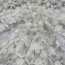 Chantilly Floral Rope Pattern Lace Net Frill Dress Fabric, Cream - Bull Ring Fabrics