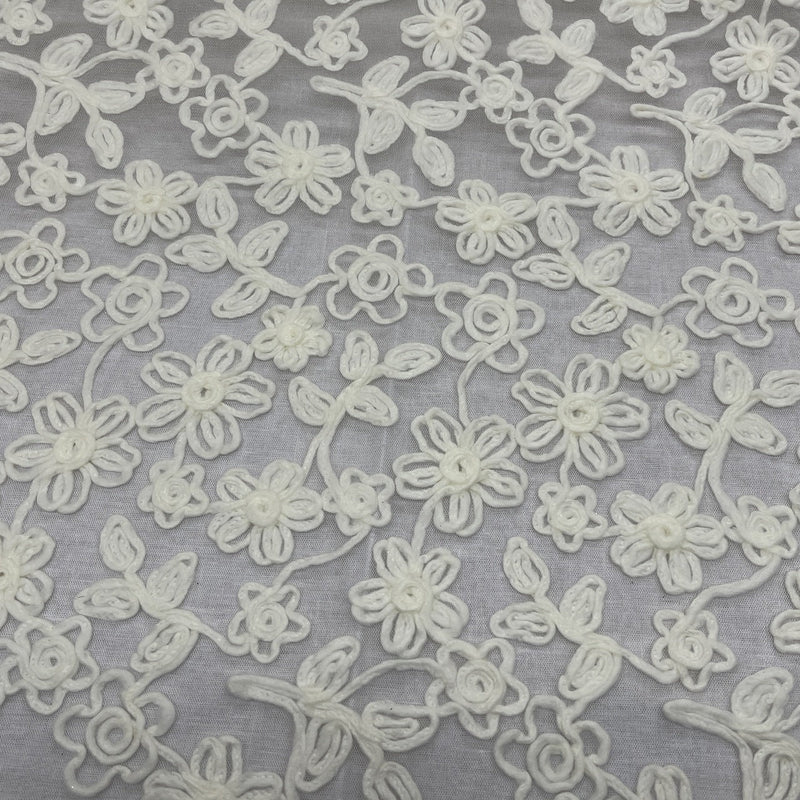 Chantilly Floral Rope Pattern Lace Net Frill Dress Fabric, Cream - Bull Ring Fabrics