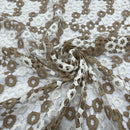 Chantilly Lace Net Frill Dress Fabric, Brown/White - Bull Ring Fabrics