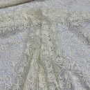 Chantilly Rope Pattern Lace Net Frill Dress Fabric, Cream - Bull Ring Fabrics