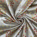 Chinese Blossom Silk Jacquard Brocade Fabric, Silver - Bull Ring Fabrics