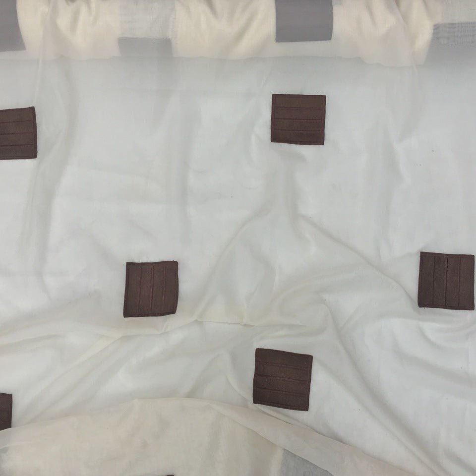 Chocolate Brown Suede Patch Voile Net Curtain Fabric, Cream - Bull Ring Fabrics