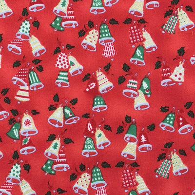 Christmas Bells Xmas Print Cotton Fabric, Red - Bull Ring Fabrics