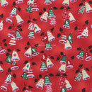 Christmas Bells Xmas Print Cotton Fabric, Red - Bull Ring Fabrics