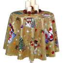 Christmas Print Santa Xmas Tablecloth PVC Fabric, Gold - Bull Ring Fabrics
