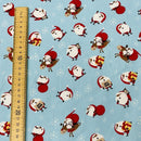 Christmas Santa & Rudolf Xmas Print Cotton Fabric, Blue - Bull Ring Fabrics