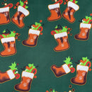 Christmas Stockings Polyester Bi-Stretch Fabric, Green - Bull Ring Fabrics