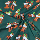 Christmas Stockings Polyester Bi-Stretch Fabric, Green - Bull Ring Fabrics