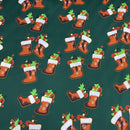 Christmas Stockings Polyester Bi-Stretch Fabric, Green - Bull Ring Fabrics