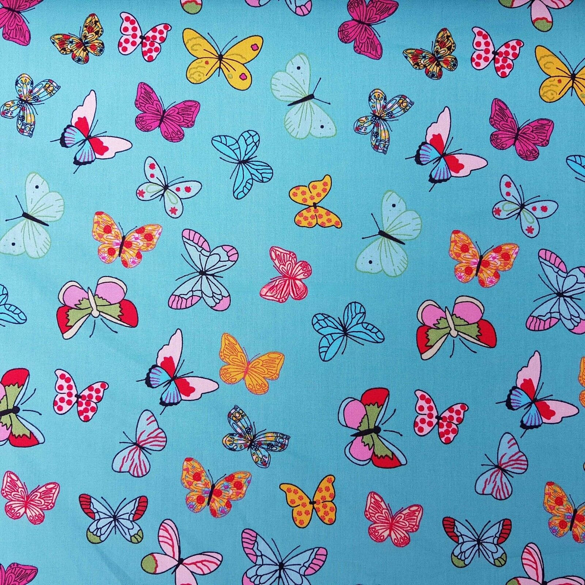 Colourful Butterflies 100% Cotton Poplin Fabric Rose and Hubble Dress, Mint - Bull Ring Fabrics