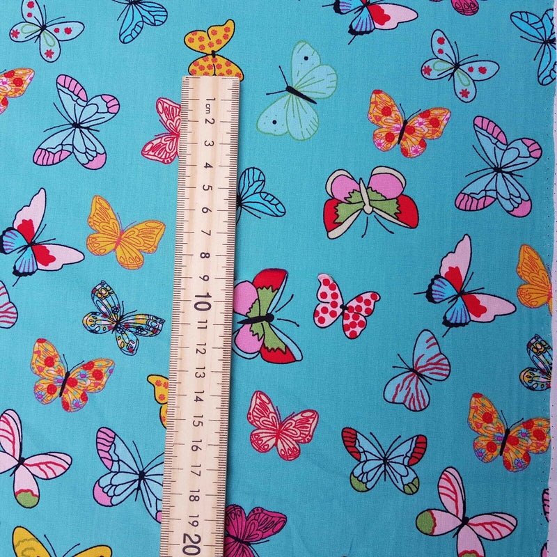 Colourful Butterflies 100% Cotton Poplin Fabric Rose and Hubble Dress, Mint - Bull Ring Fabrics