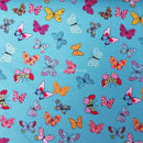 Colourful Butterflies Rose & Hubble Cotton Poplin Fabric, Mint - Bull Ring Fabrics