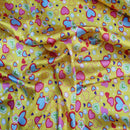 Colourful Retro Satin Fabric Love Hearts & Flowers Print 60" - Bull Ring Fabrics