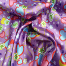 Colourful Retro Satin Fabric Love Hearts & Flowers Print 60" - Bull Ring Fabrics