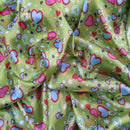 Colourful Retro Satin Fabric Love Hearts & Flowers Print 60" - Bull Ring Fabrics