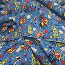 Comic Kids Pow! Smash! Cotton Fabric 150cm, Turquoise - Bull Ring Fabrics