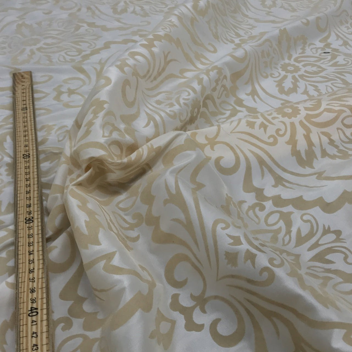 Cream Damask Velvet Flock Taffeta Fabric - Bull Ring Fabrics