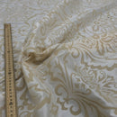 Cream Damask Velvet Flock Taffeta Fabric - Bull Ring Fabrics