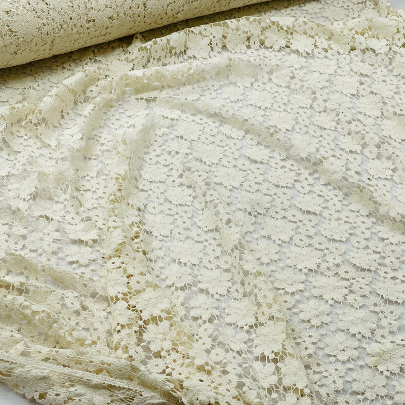 Cream Floral Guipure Raschel Corded Lace Trim Wedding Fabric Ascot Party Wear - Bull Ring Fabrics