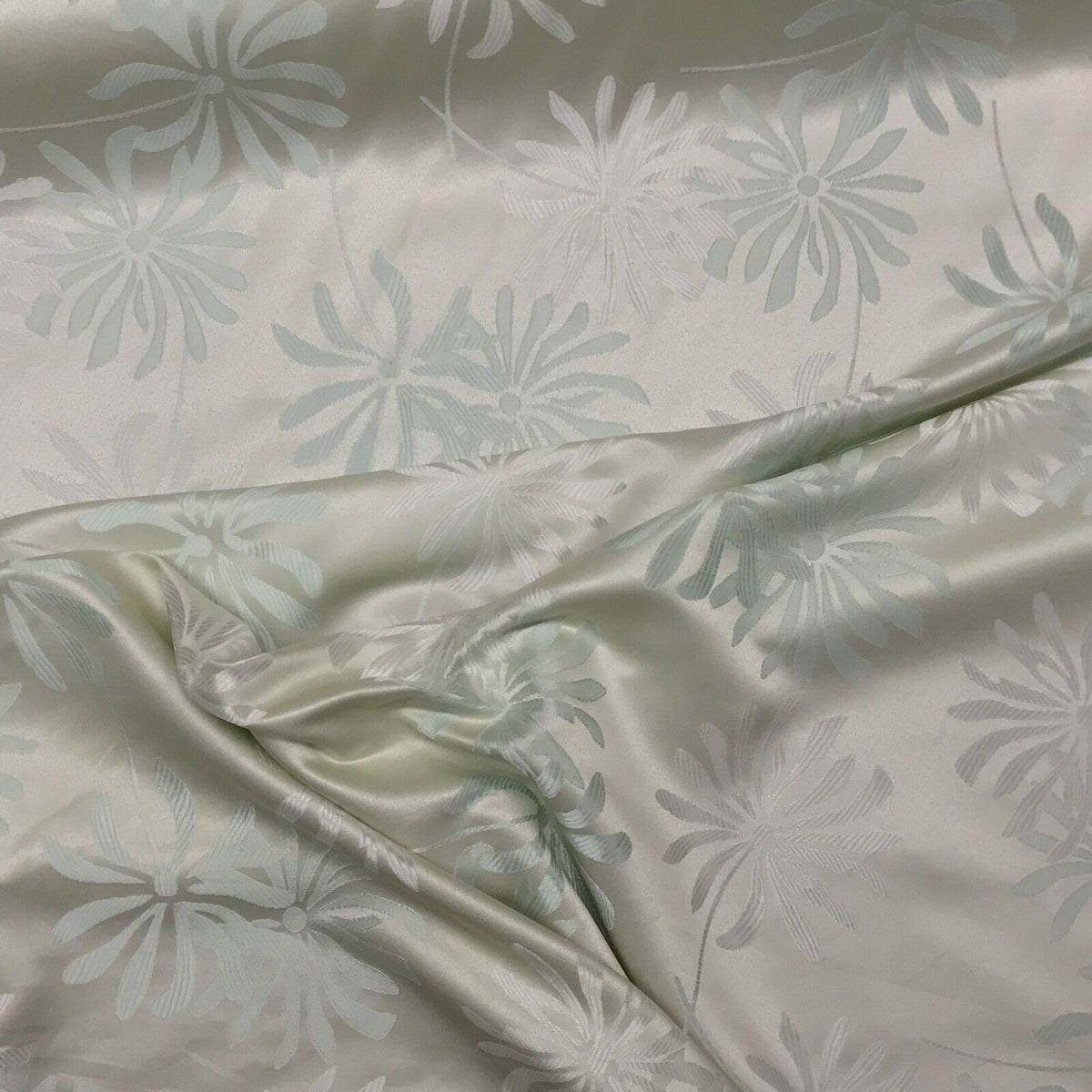 Cream & Green Floral Flowers Curtain Brocade Fabric 140cm - Bull Ring Fabrics