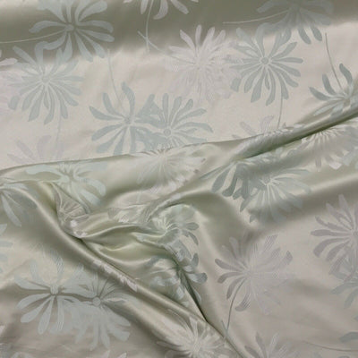 Cream & Green Floral Flowers Curtain Brocade Fabric 140cm - Bull Ring Fabrics