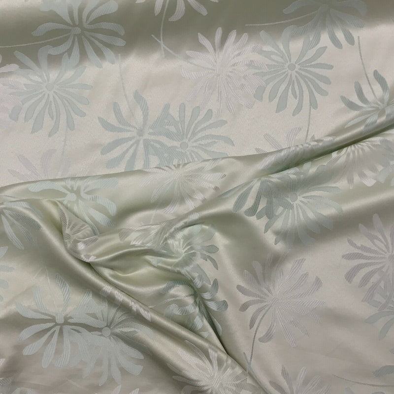 Cream & Green Floral Flowers Curtain Brocade Fabric 140cm - Bull Ring Fabrics
