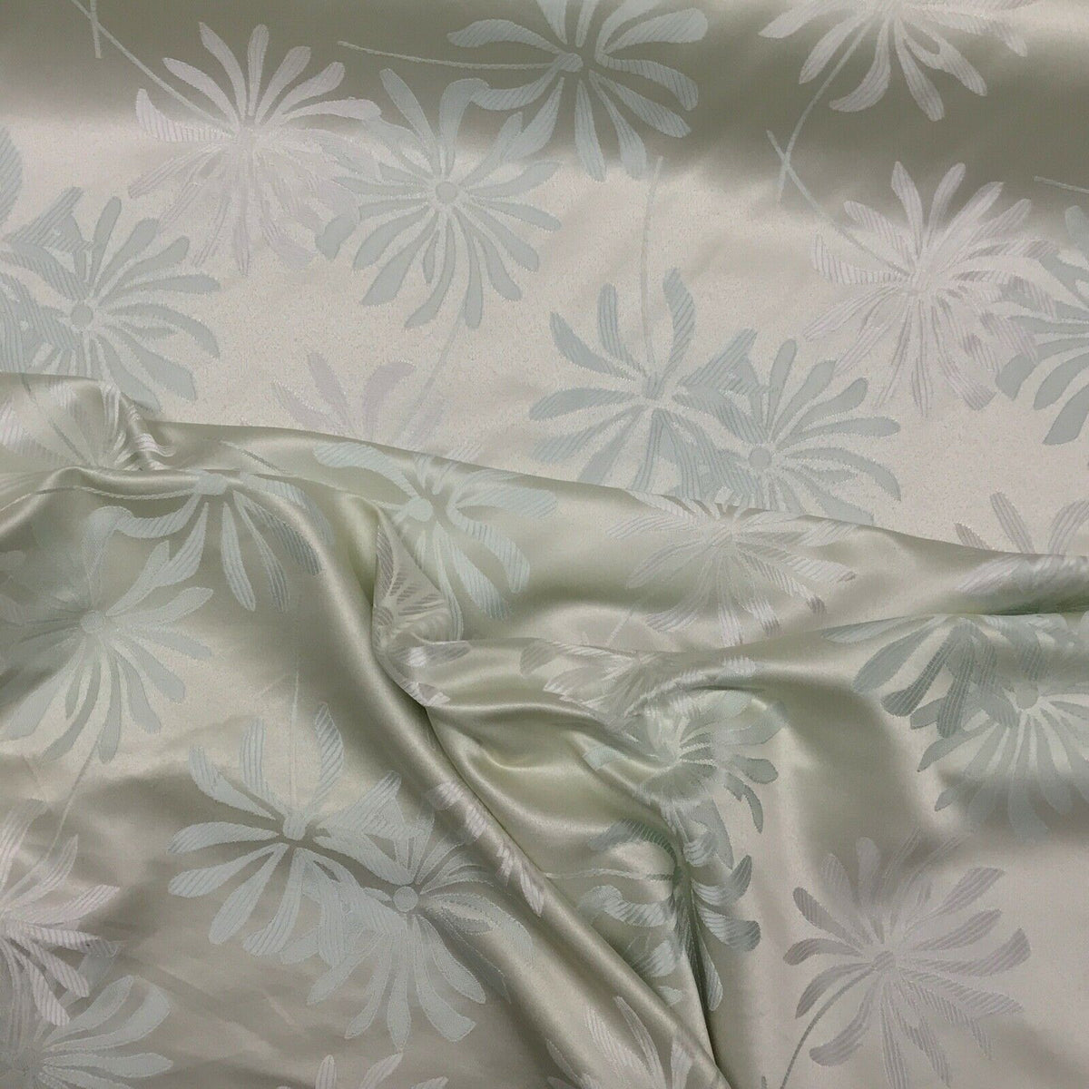 Cream & Green Floral Flowers Curtain Brocade Fabric 140cm - Bull Ring Fabrics