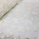 Cream Ribbon Flower French Lace Floral Fabric Net Material Wedding Bridal Dress - Bull Ring Fabrics