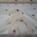 Cream Starbuzz Embroidery Floral Voile Fabric Net Curtain 150cm - Bull Ring Fabrics