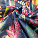 Botanical Digital Print Plush Velvet Curtain Fabric, Navy