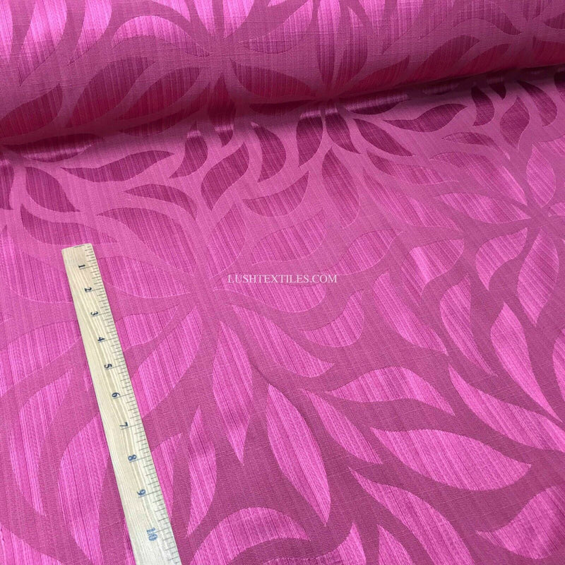 Cerise Leaves Floral Curtain Brocade Fabric 140cm