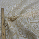 Cream Damask Velvet Flock Taffeta Fabric
