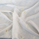 Embroidery Tuft Floral Taffeta Fabric, White