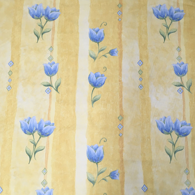 Tissu en coton vintage fleuri tulipe bleue, jaune