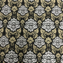 GlobalTex ORLY Beige & White Damask On Black Cotton Fabric Curtain Upholstery